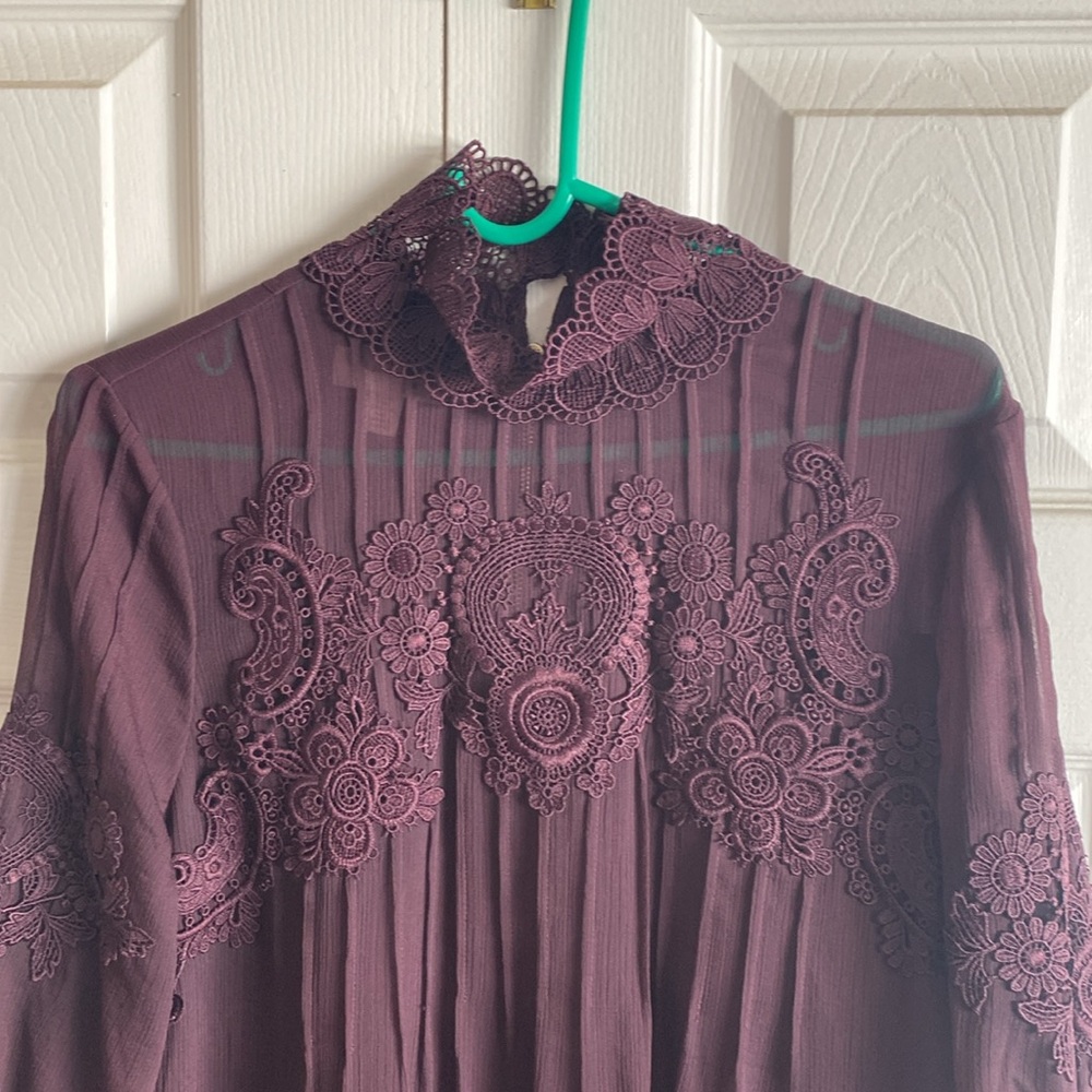 TED Baker London Elegant Lace Detail Burgundy Dress - Picture 11 of 16